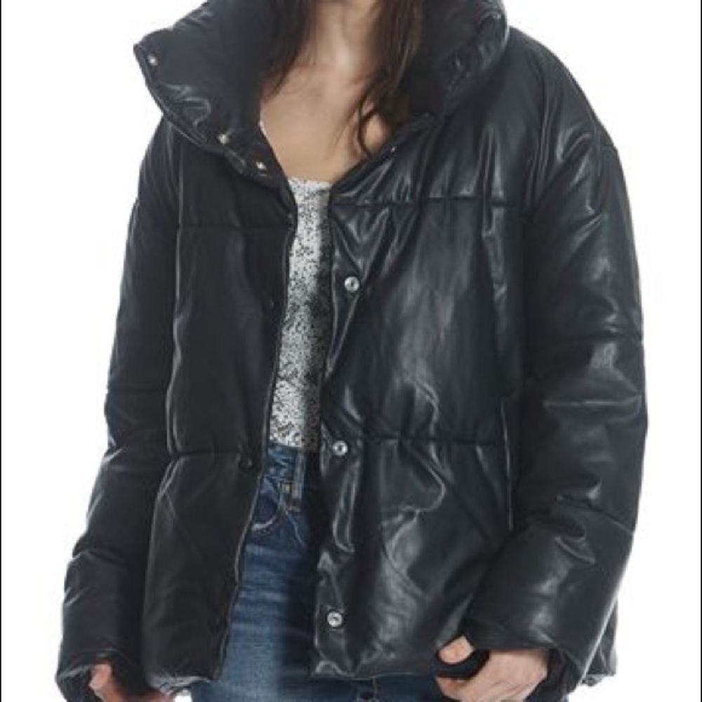 Faux-Leather Puffer Jacket - Picture 2 of 4